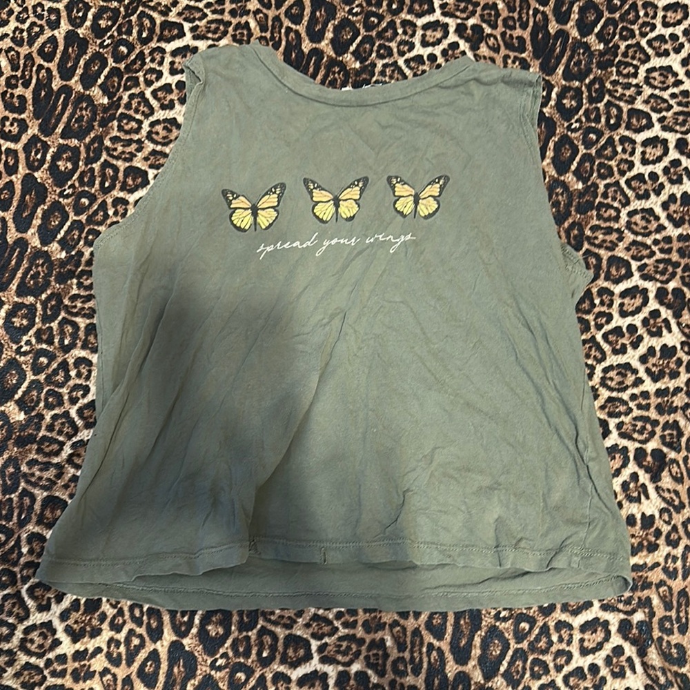 Green Sleeveless Top with Butterfly Design